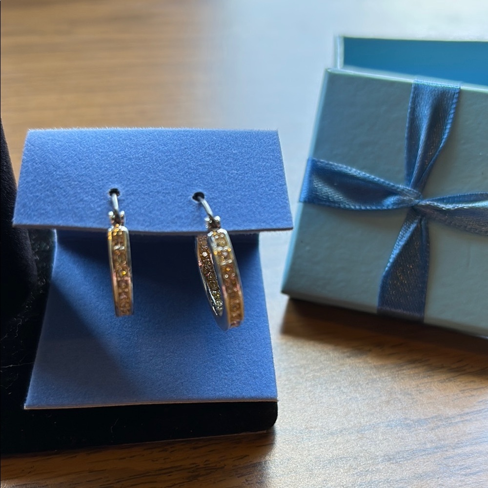 Elegant Silver and CZ Hoop pierced Earrings